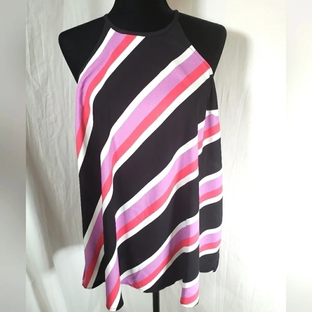 Torrid Pink and Black Striped Sleeveless Shirt Sz Torrid 0/L - Picture 2 of 9